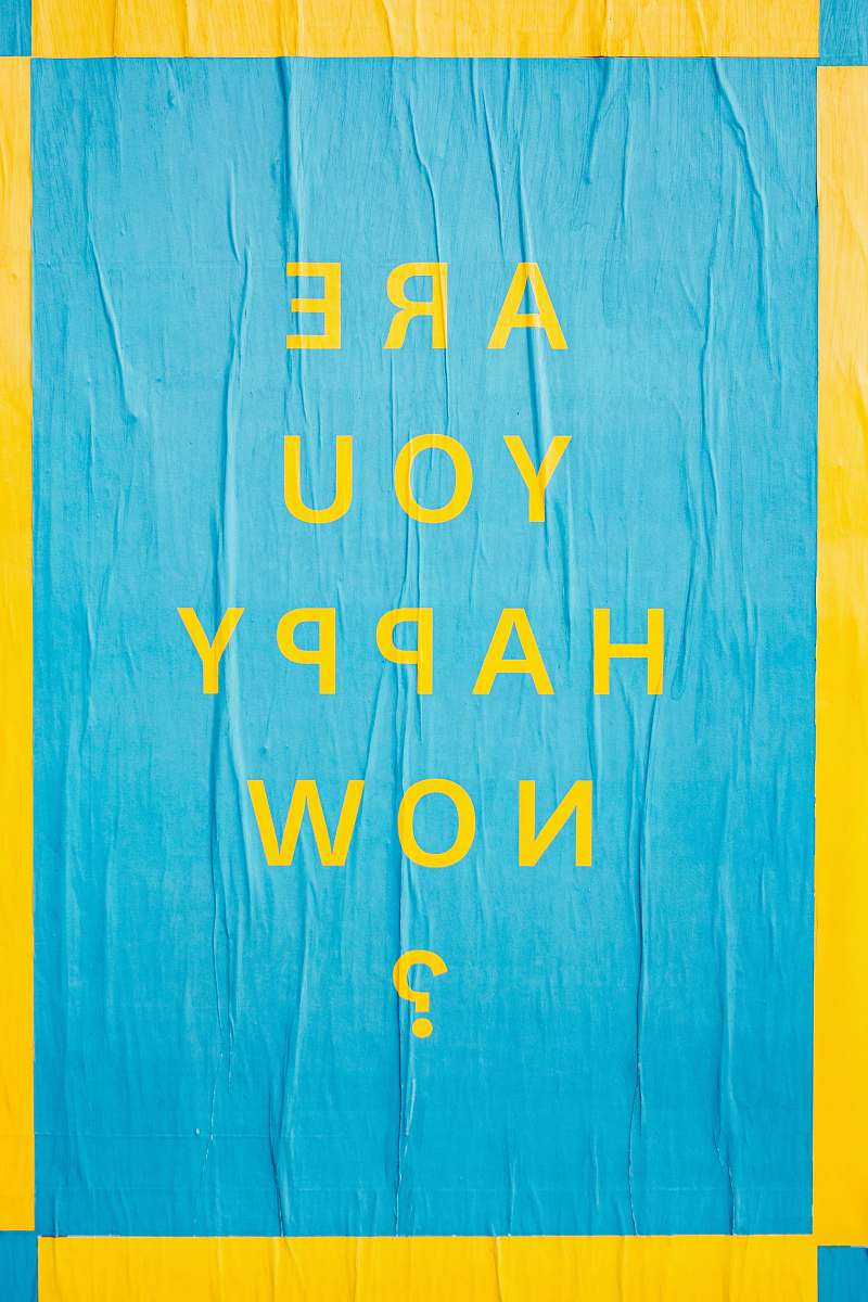 modern art blue and yellow text illustration canvas